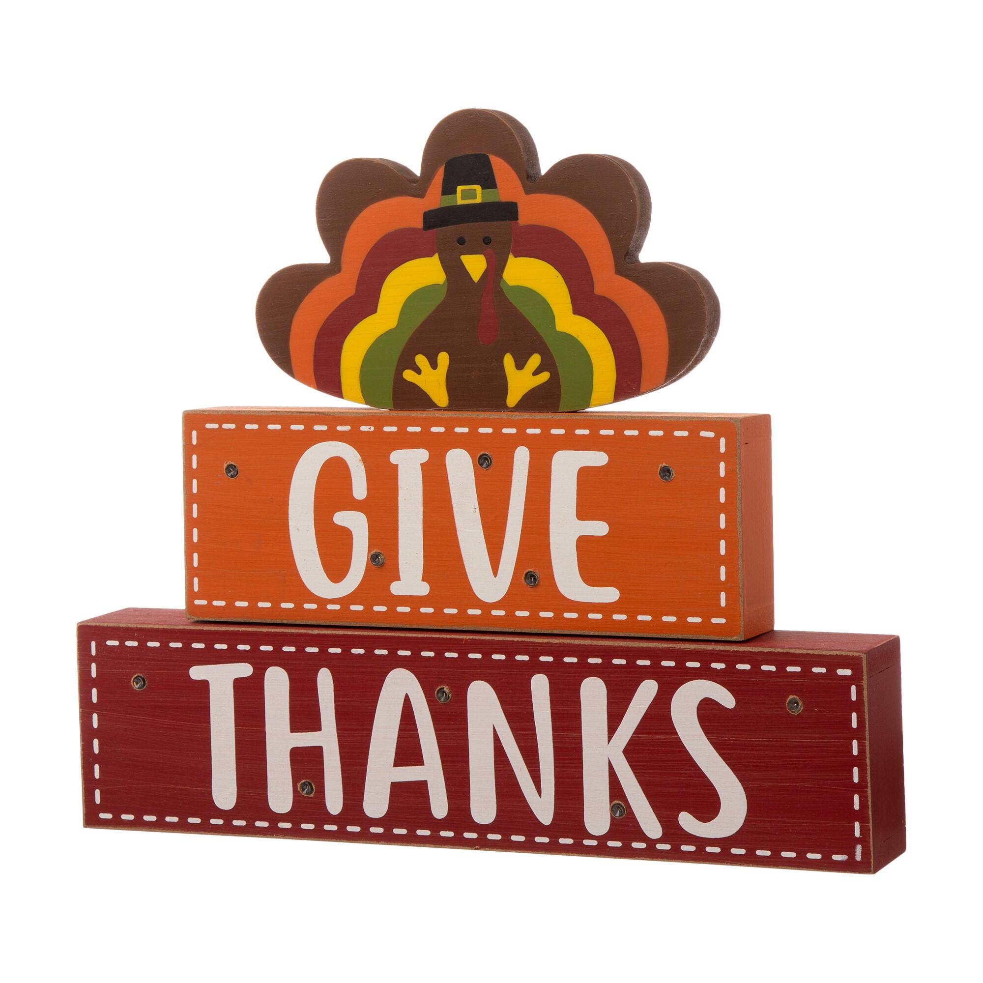Glitzhome® 12" Pre-Lit Thanksgiving Wooden Turkey Table Décor LED Lights
